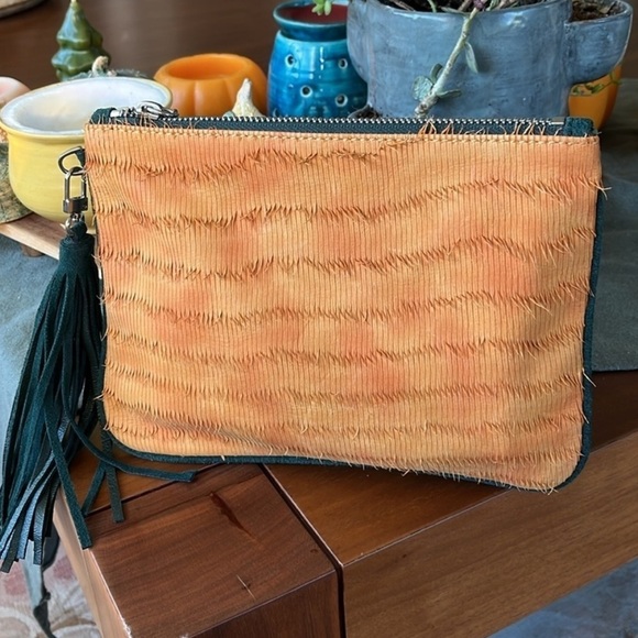 local Handbags - Orange suede green leather pouch